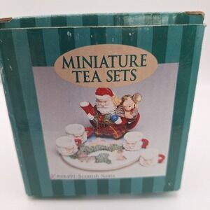 Vintage Holiday Collection Miniature Tea Set Scottish Santa #48491 New Old Stock